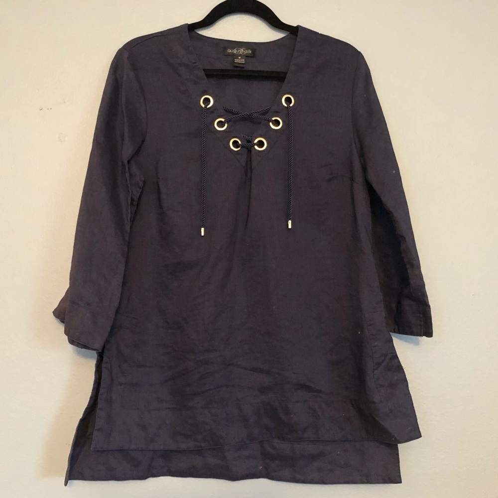 August Silk navy blue swim coverup.